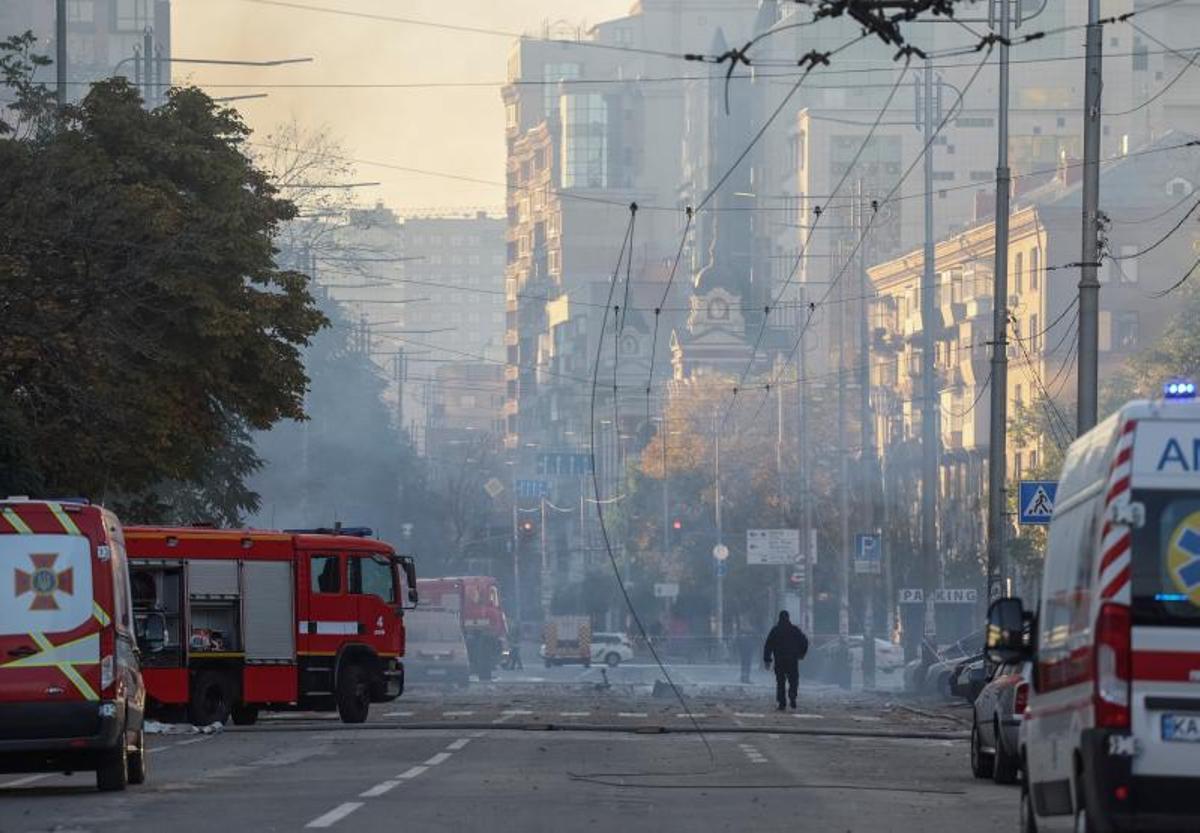 Ataque con drones rusos sobre la ciudad Kiev, Ucrania