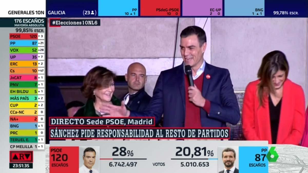 Pedro Sánchez, en el balcón de Ferraz