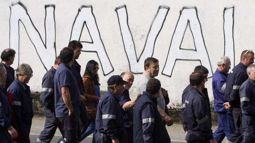 Trabajadores de Navantia Ferrol y Fene, durante una de sus protestas.