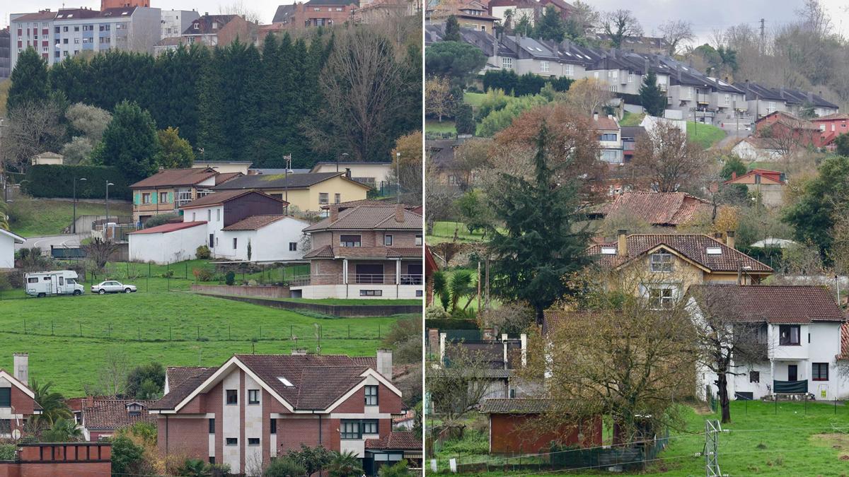 Dos vistas de Olivares en las que se aprecia el aprovechamiento de la ladera para  la construcción de  diferentes tipologías de vivienda.