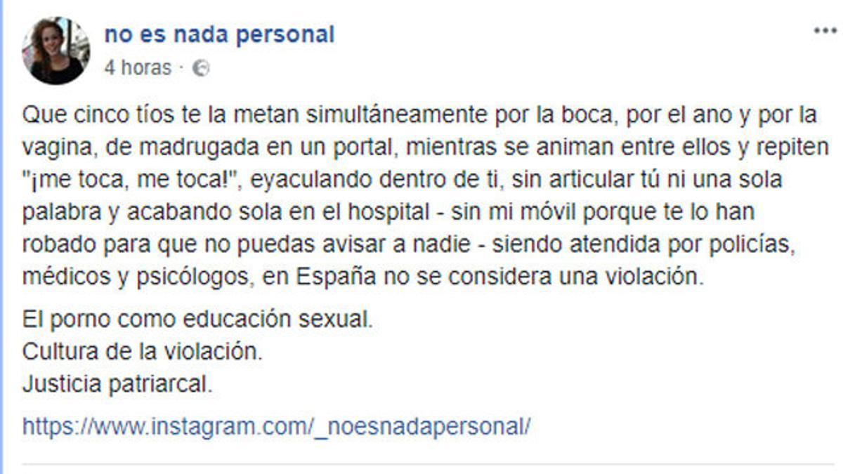 La reflexión en Facebook sobre la Manada que se ha hecho viral