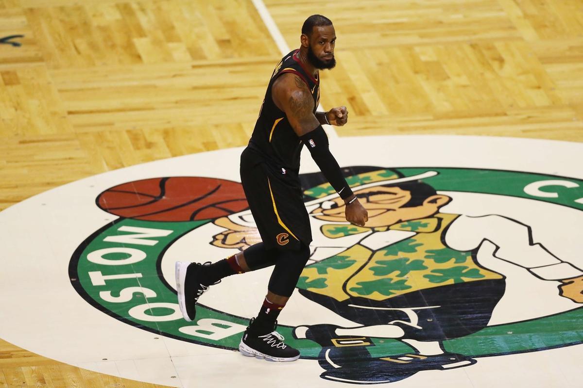 BOSTON, MA - MAY 27: LeBron James #23 of the Cleveland Cavaliers reacts in the second half against the Boston Celtics during Game Seven of the 2018 NBA Eastern Conference Finals at TD Garden on May 27, 2018 in Boston, Massachusetts. NOTE TO USER: User expressly acknowledges and agrees that, by downloading and or using this photograph, User is consenting to the terms and conditions of the Getty Images License Agreement.   Adam Glanzman/Getty Images/AFP