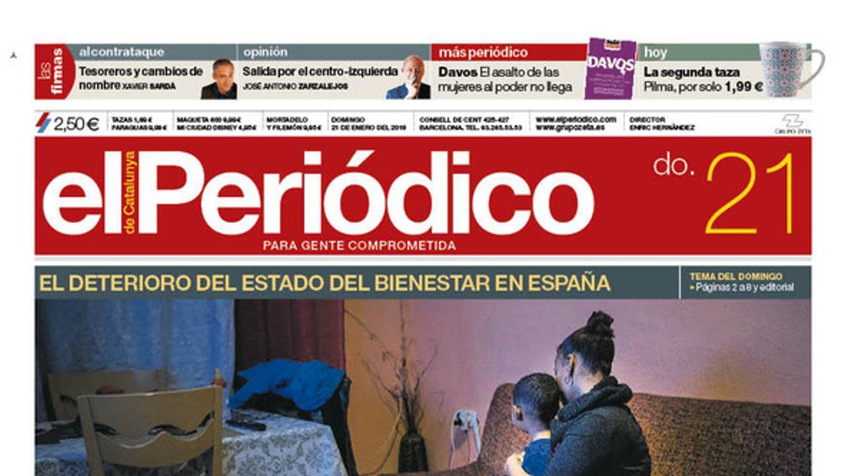 La portada de EL PERIÓDICO del 21 de enero del 2018