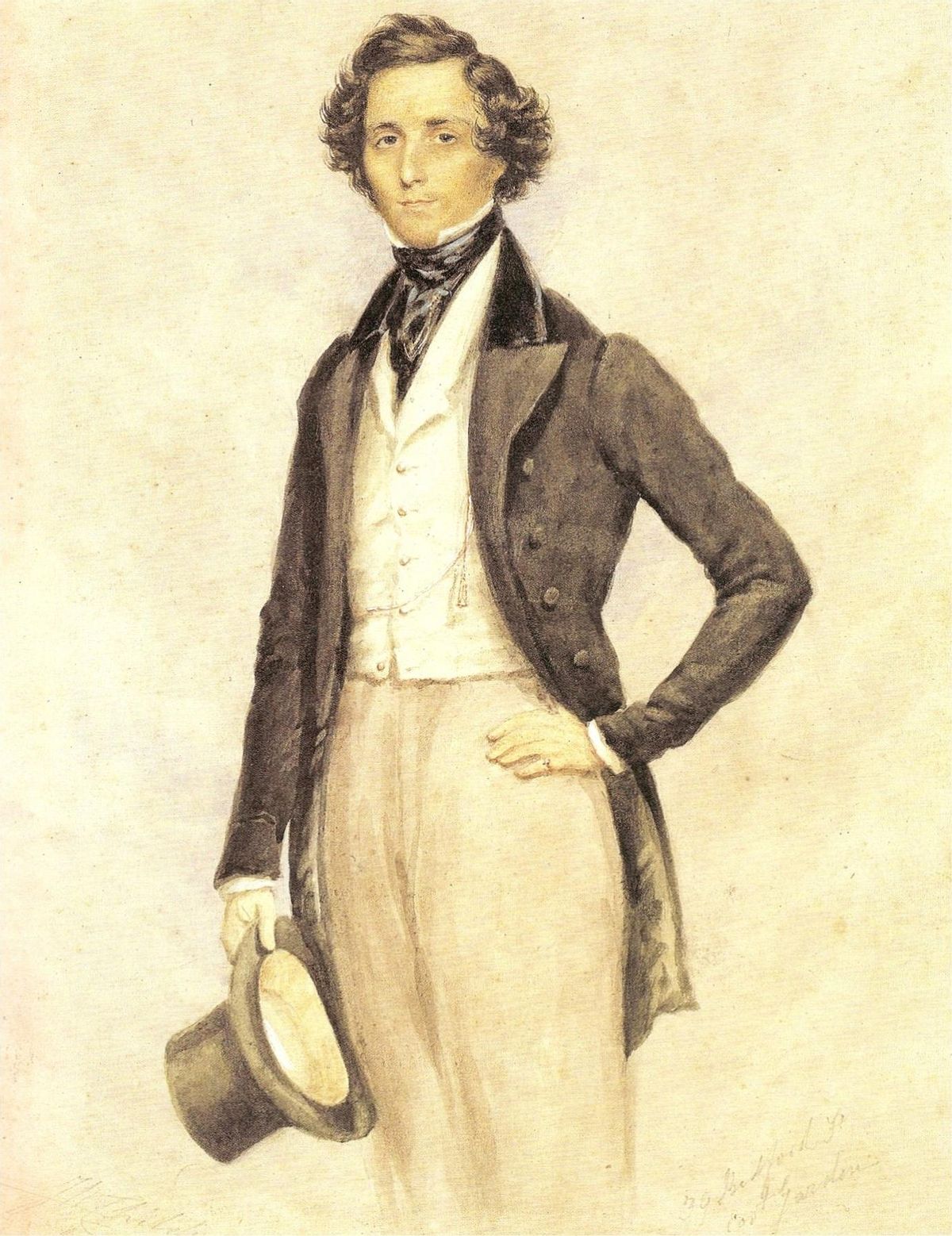 James Warren Childe (1839). Retrato en acuarela de Felix Mendelssohn Bartholdy hacia 1830.
