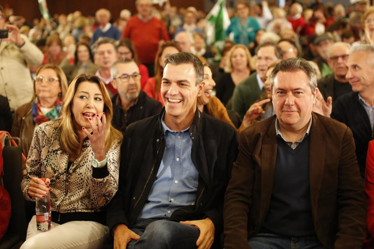 SEVILLA. 16 de FEBRERO DEL 2019. PresentaciÃ³n de la candidatura del socialista Juan Espadas a la reelecciÃ³n como alcalde de Sevilla. En la foto, con Susana DÃ­az y Pedro SÃ¡nchez. FOTO DE EUROPA PRESS