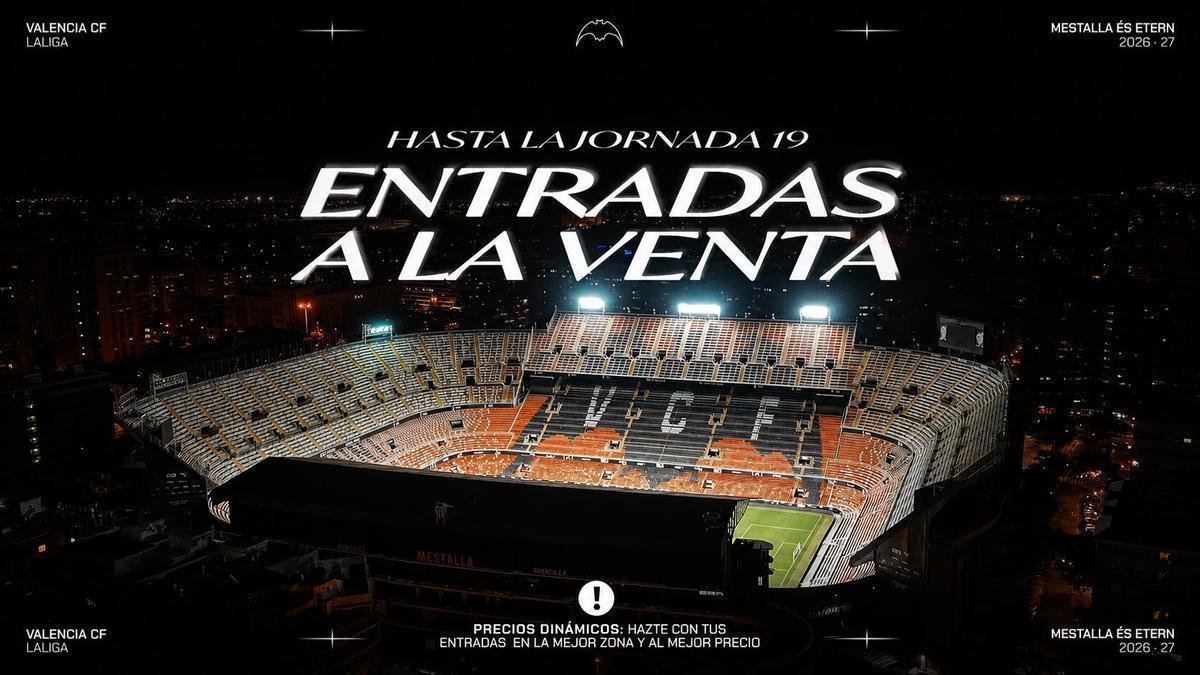 El Valencia pone a la venta las entradas para todos los partidos de la primera vuelta en Mestalla