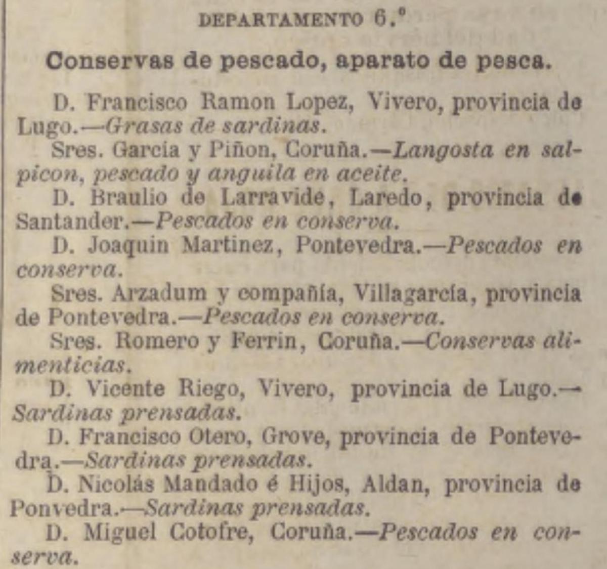 Referencia industrial do producto da fábrica de Nicolás Mandado.