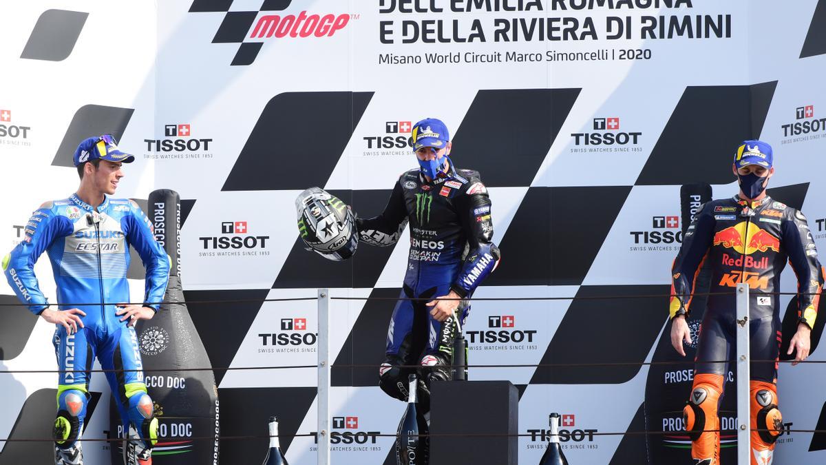 Joan Mir, Maverick Viñales y Pol Espargaró.