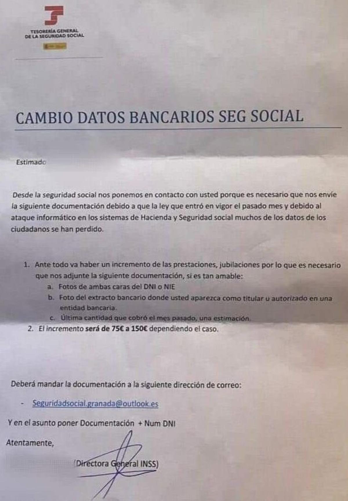 La nueva estafa a los pensionistas murcianos en la que les llega una carta solicitando datos confidenciales