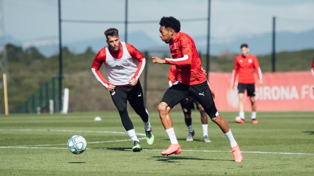 Mojica, en un entrenamiento del Girona de esta semana.