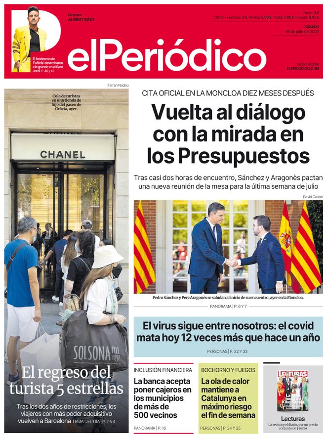 La portada d’EL PERIÓDICO del 16 de juliol del 2022