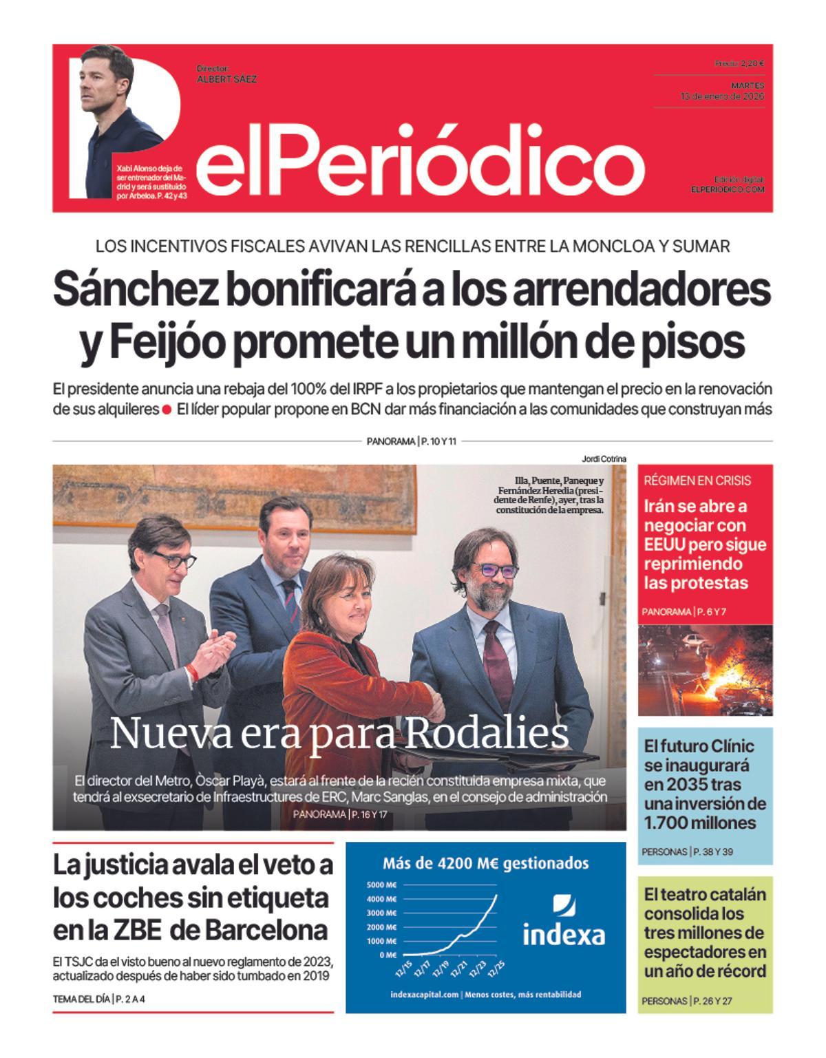 La portada de EL PERIÓDICO del 13 de enero de 2026