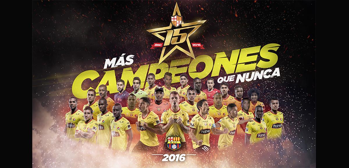 Cartel del Barcelona Guayaquil tras conquistar la Serie A de ecuador en 2016