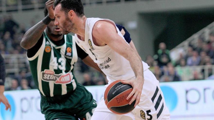 Rudy Fernández, en el partido de esta noche en Atenas.