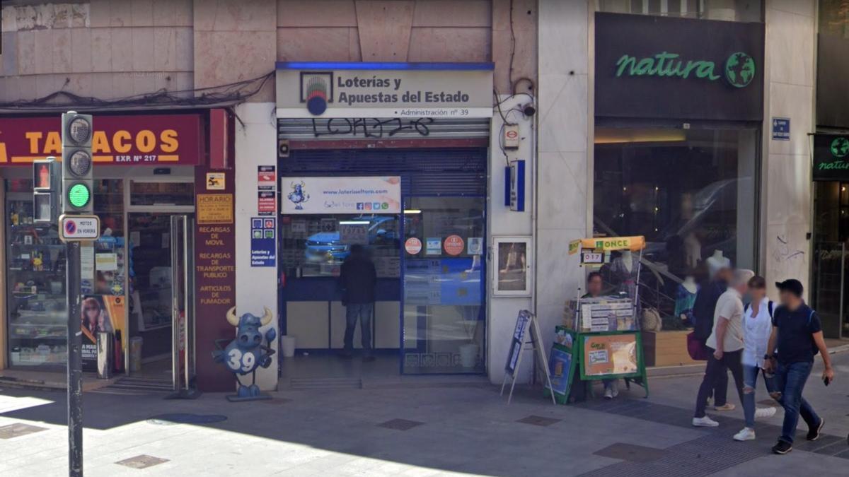 Administración de Loterías nº 39 de Valencia, situada en San Vicente