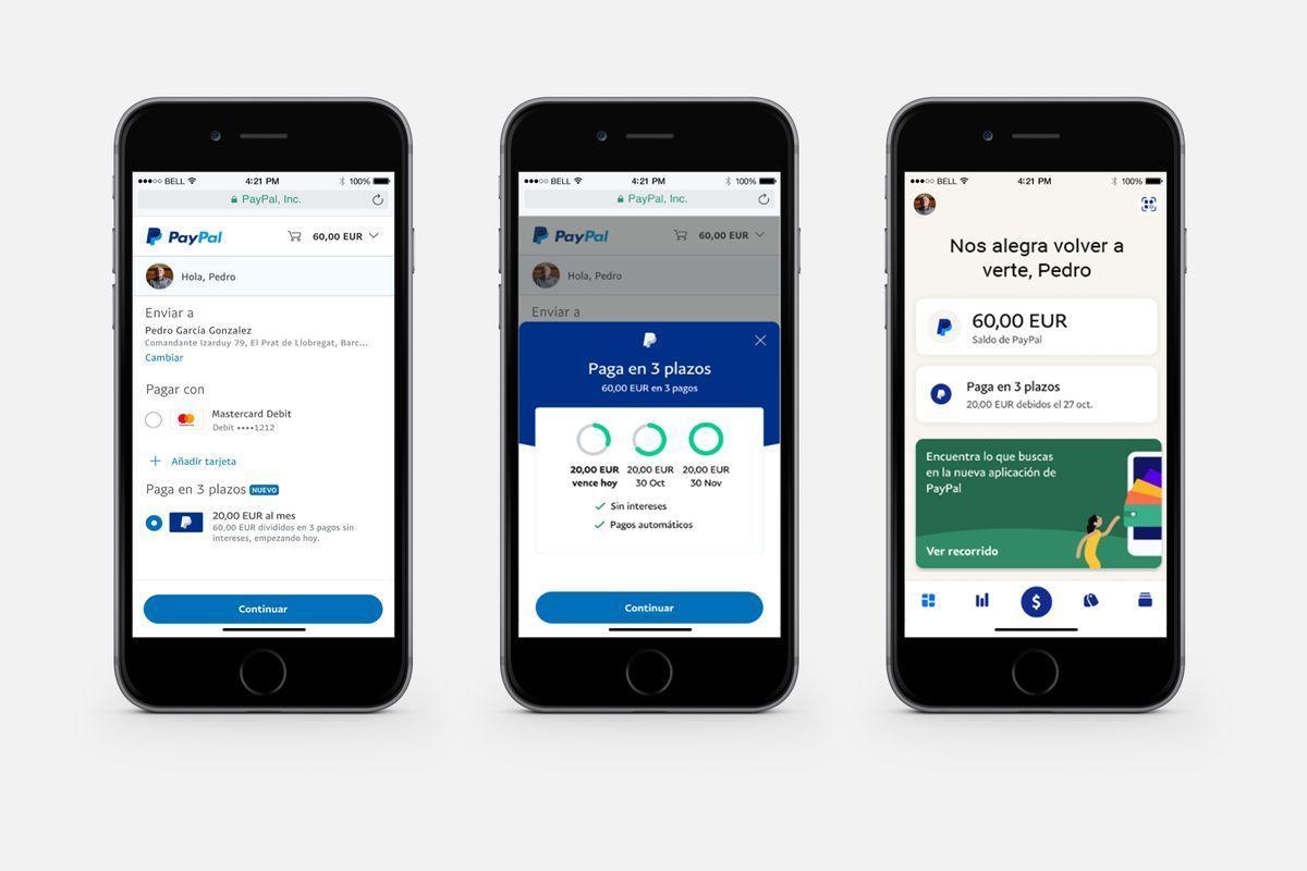 Capturas de pantalla del pago a plazos de Paypal.