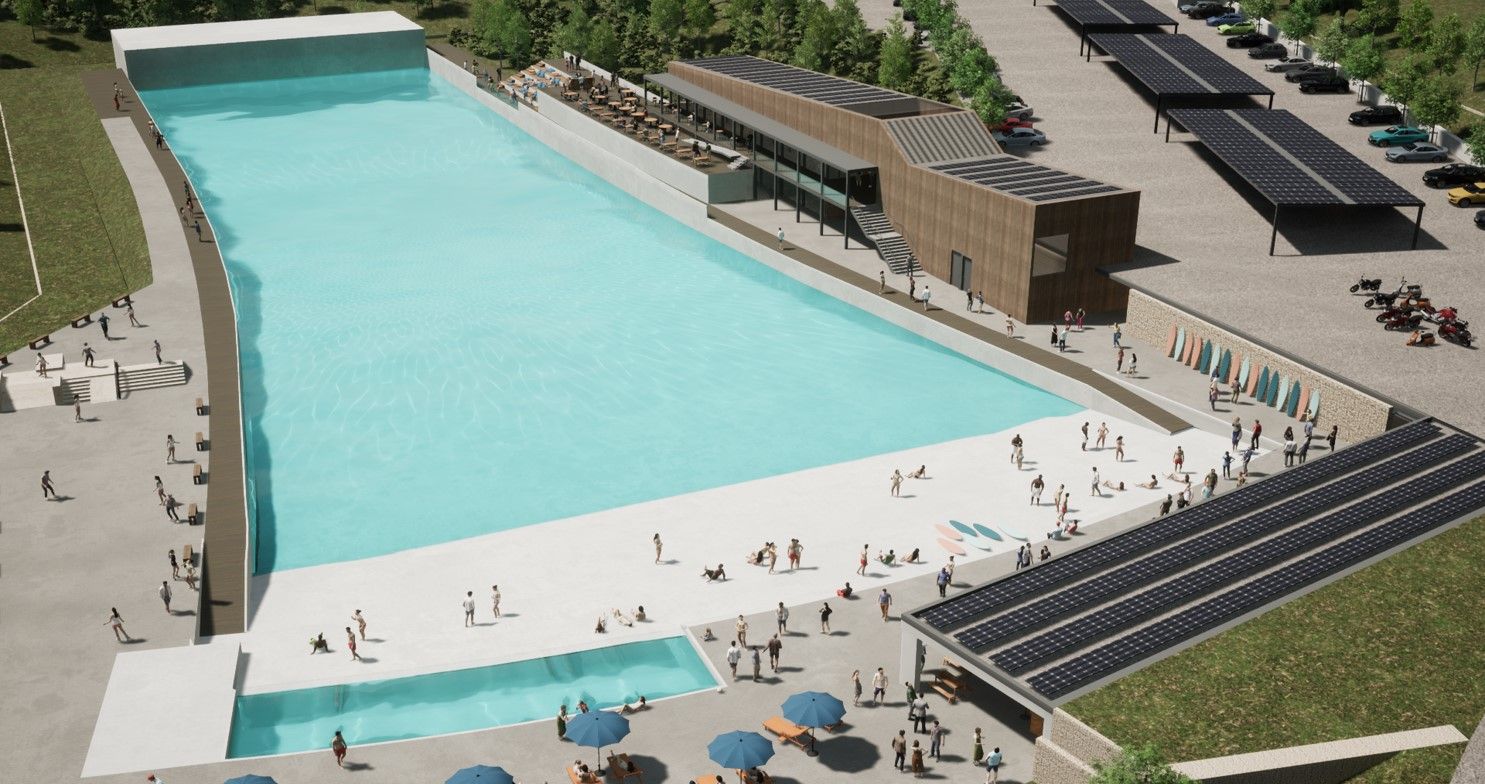 Recreación virtual de la piscina de olas para practicar surf que acogerá Sabadell en 2024