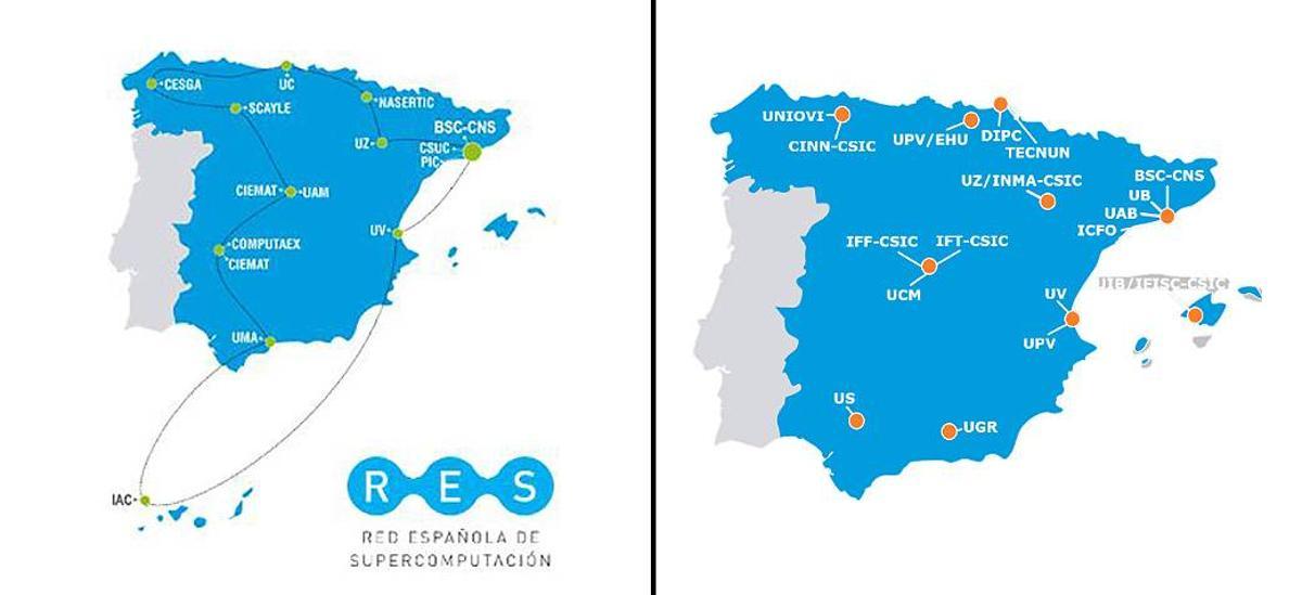 Centros que facilitarán acceso a los usuarios del ordenador cuántico (izquierda) y los que participarán en la investigación y creación de algoritmos (derecha).