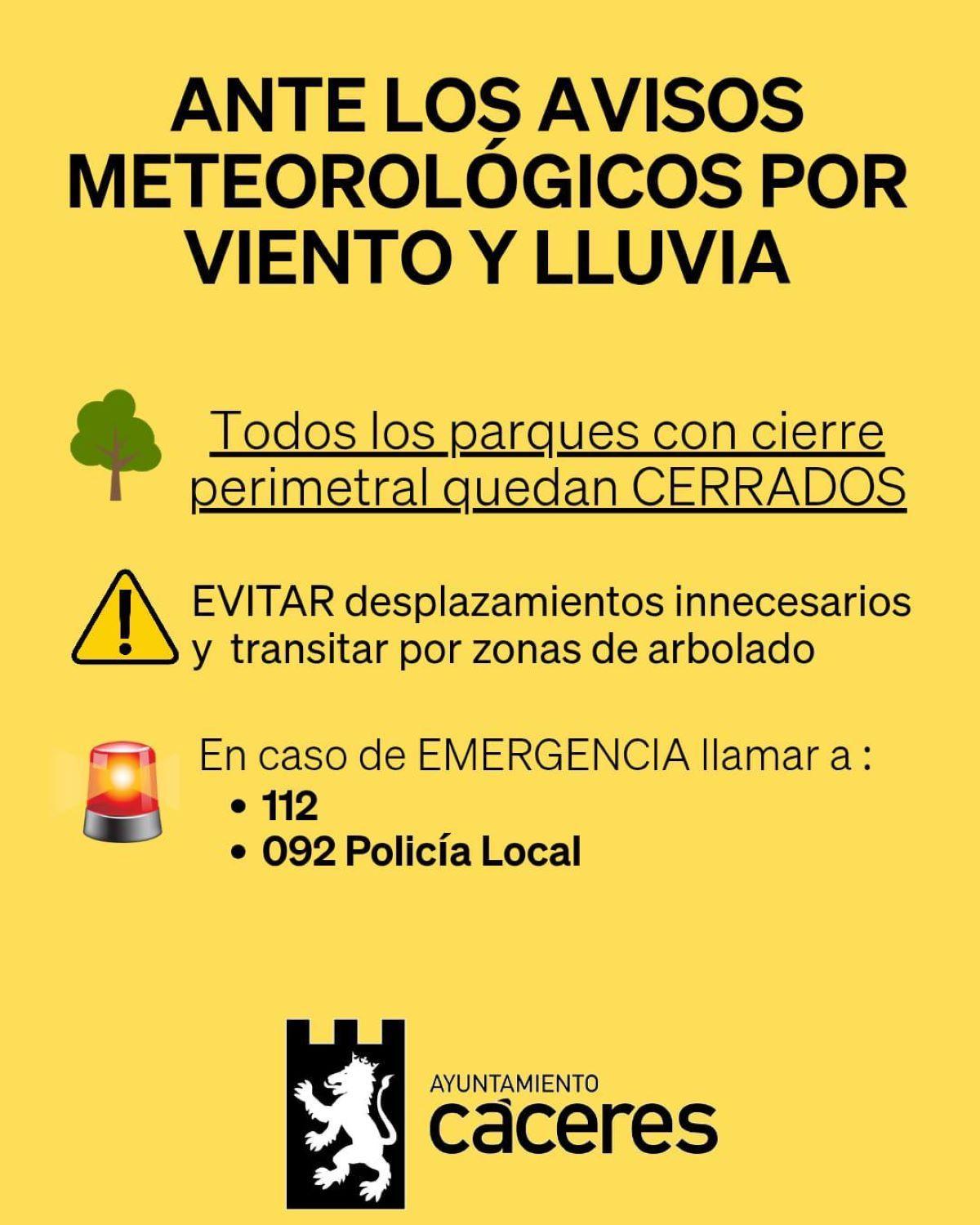 Aviso realizado por el Ayuntamiento de Cáceres.