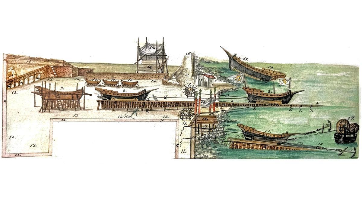 Dibujo del astillero del siglo XVIII que dio origen a la investigación de Juan Tous.