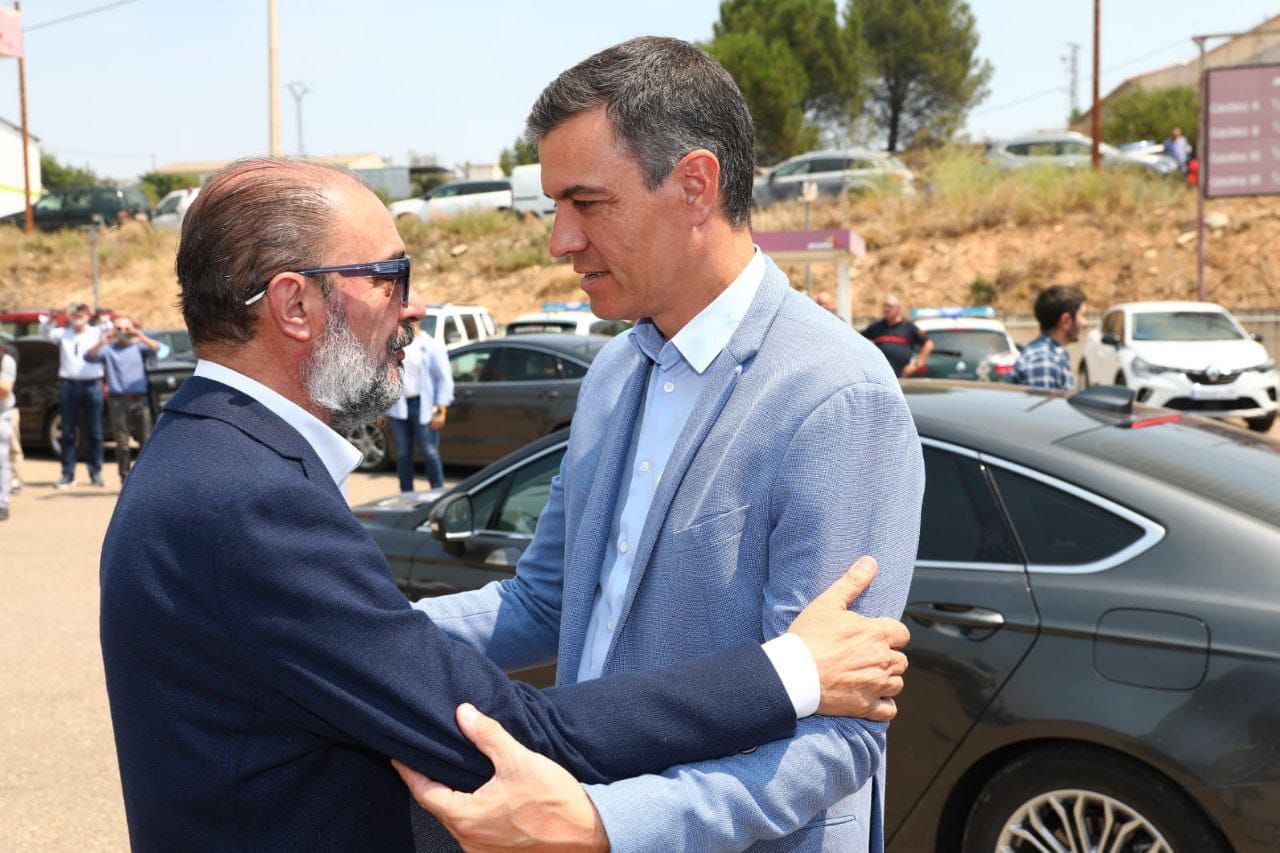 La visita de Pedro Sánchez  y Javier Lambán en el operativo de Ateca en imágenes