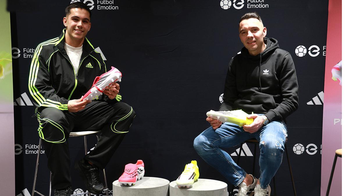Hugo Sotelo y Iago Aspas, ayer en la tienda Futbol Emotion, antes del acto organizado por Adidas.