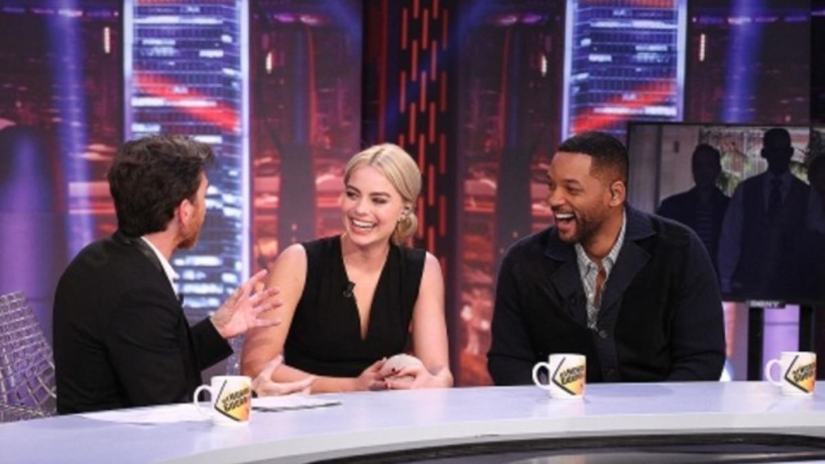 Pablo Motos, Margot Robbie y Will Smith, en 'El hormiguero'