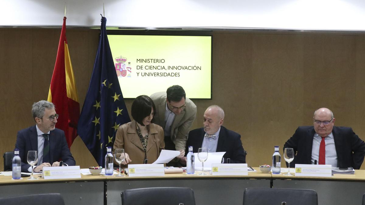 La ministra de Ciencia, Innovación y Universidades, Diana Morant, durante la reunión de esta mañana en Madrid