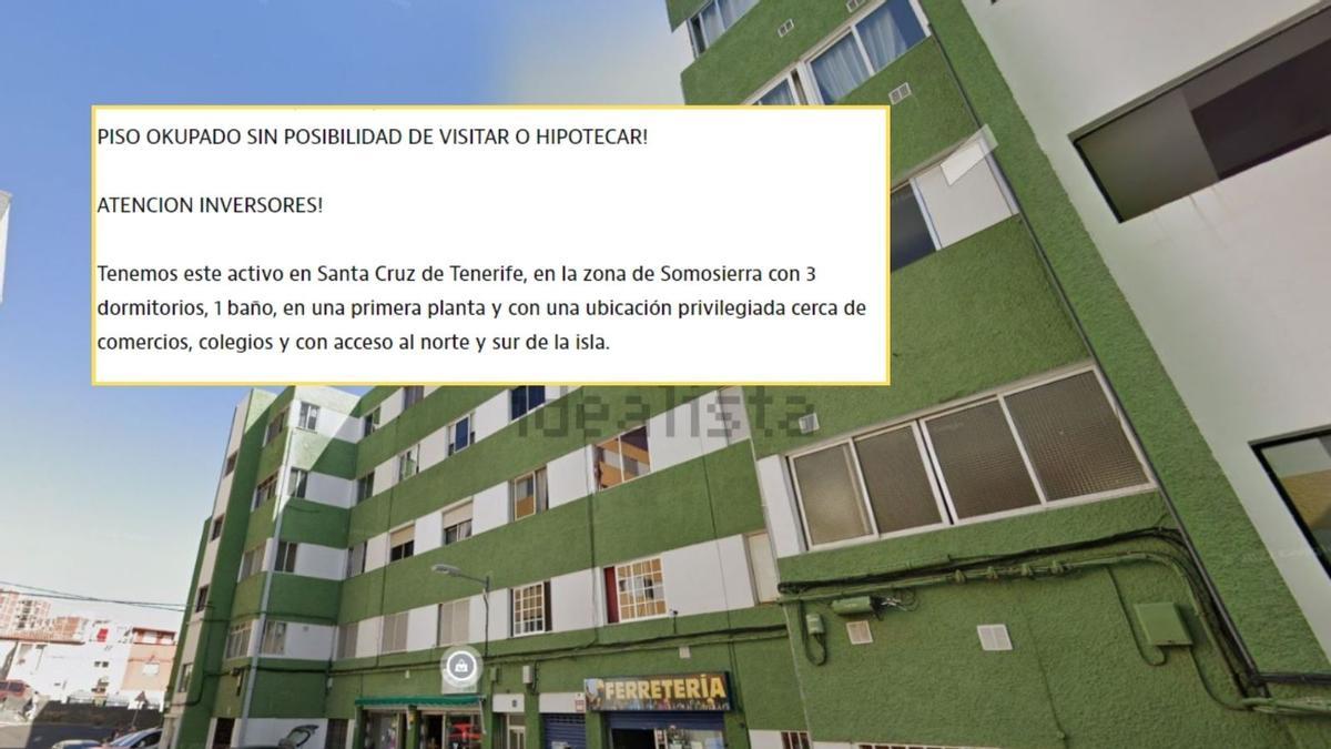 Anuncio de un piso en Tenerife que se vende 'okupado'