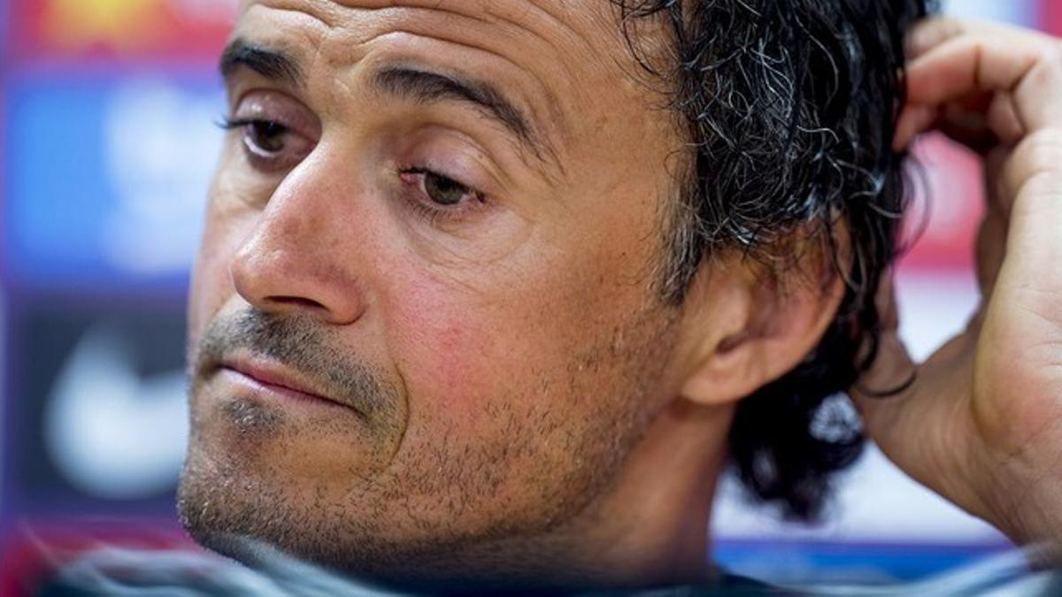 Luis Enrique durante la rueda de prensa previa al derbi frente al Espanyol