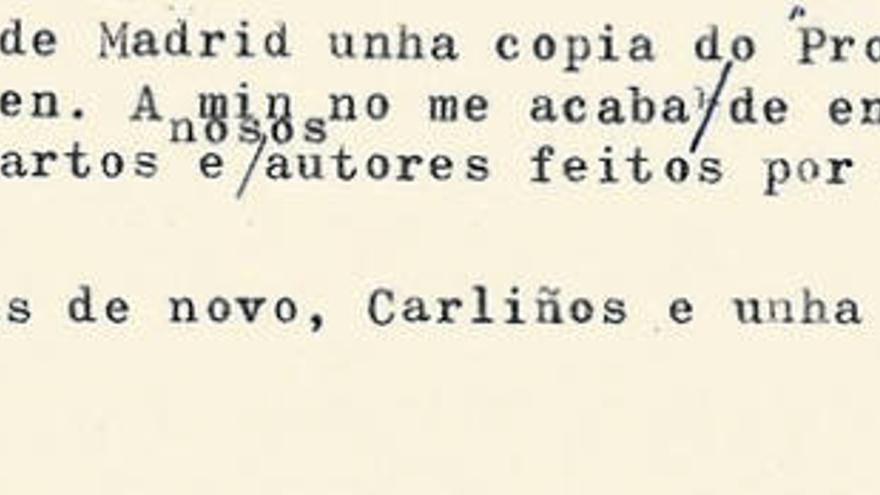 Carta do 19 de abril de 1978, cando Blanco Amor está en Madrid.