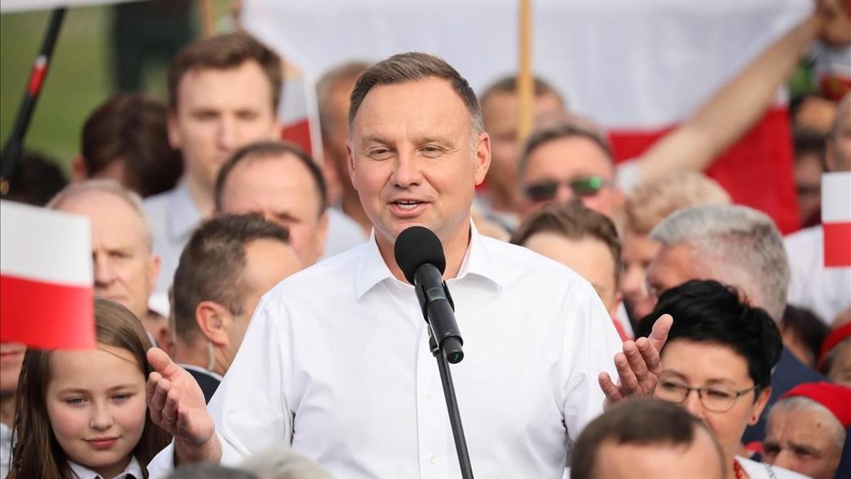 Andrzej Duda, durante un mitin de campaña.