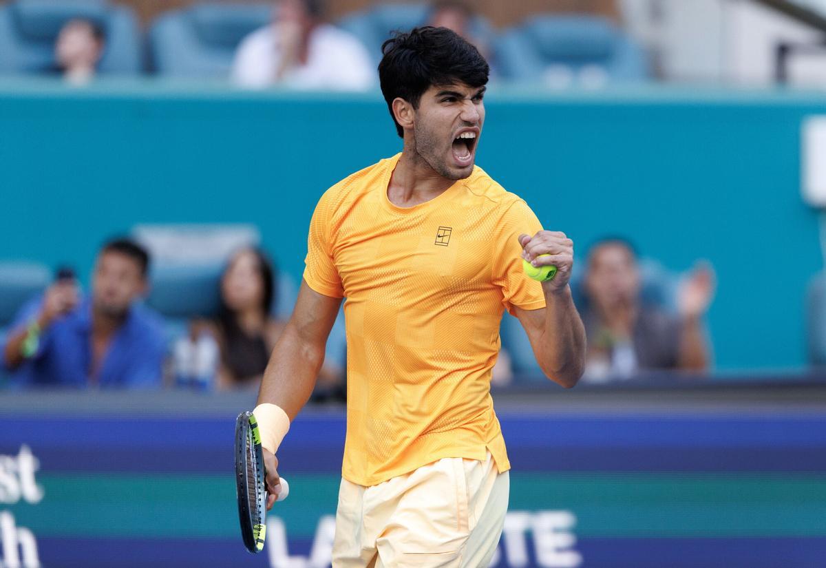 El español Carlos Alcaraz, en el torneo de Miami