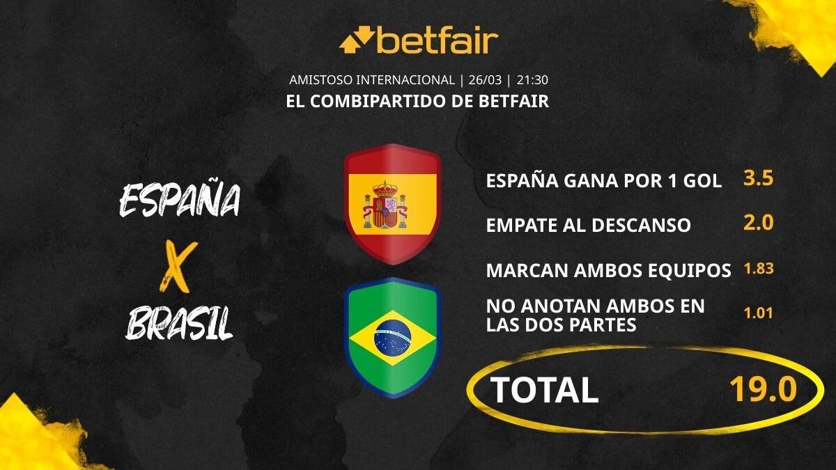 España vs. Brasil: Combipartido de Betfair a cuota 19.0