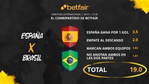 España vs. Brasil: Combipartido de Betfair a cuota 19.0