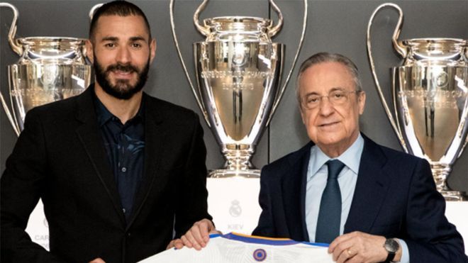 Karim Benzema y Florentino Pérez.