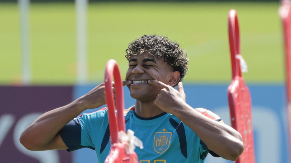 Lamine Yamal, en el entrenamiento de ayer.