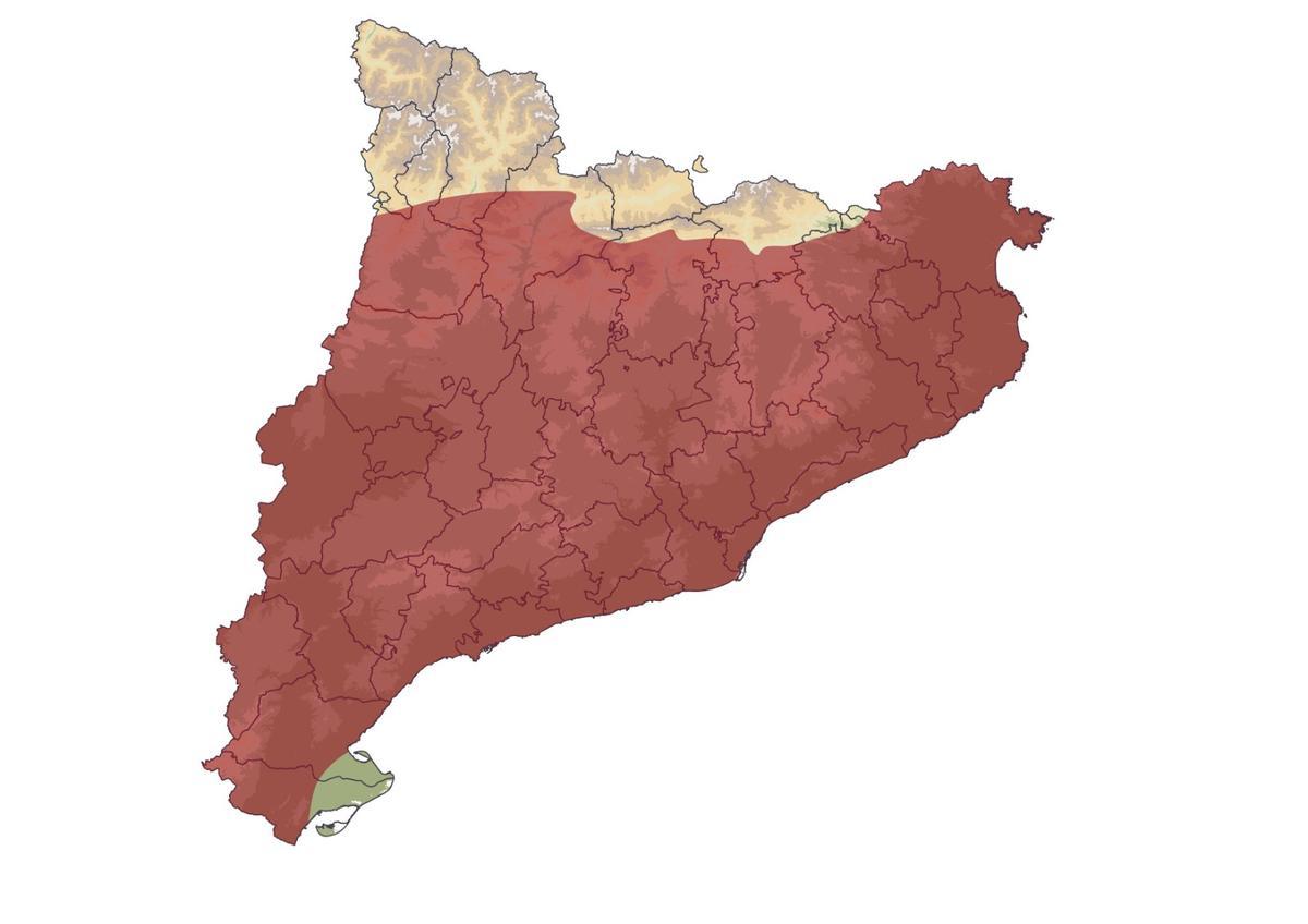 Mapa de distribución de la 'Zamenis scalaris' en Catalunya.