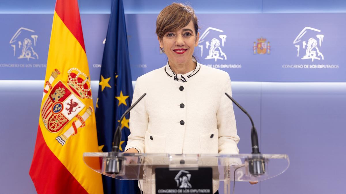 La portavoz de Sumar en el Congreso, Marta Lois, ofrece una rueda de prensa anterior a la Junta de Portavoces, en el Congreso de los Diputados, a 3 de noviembre de 2023, en Madrid (España).