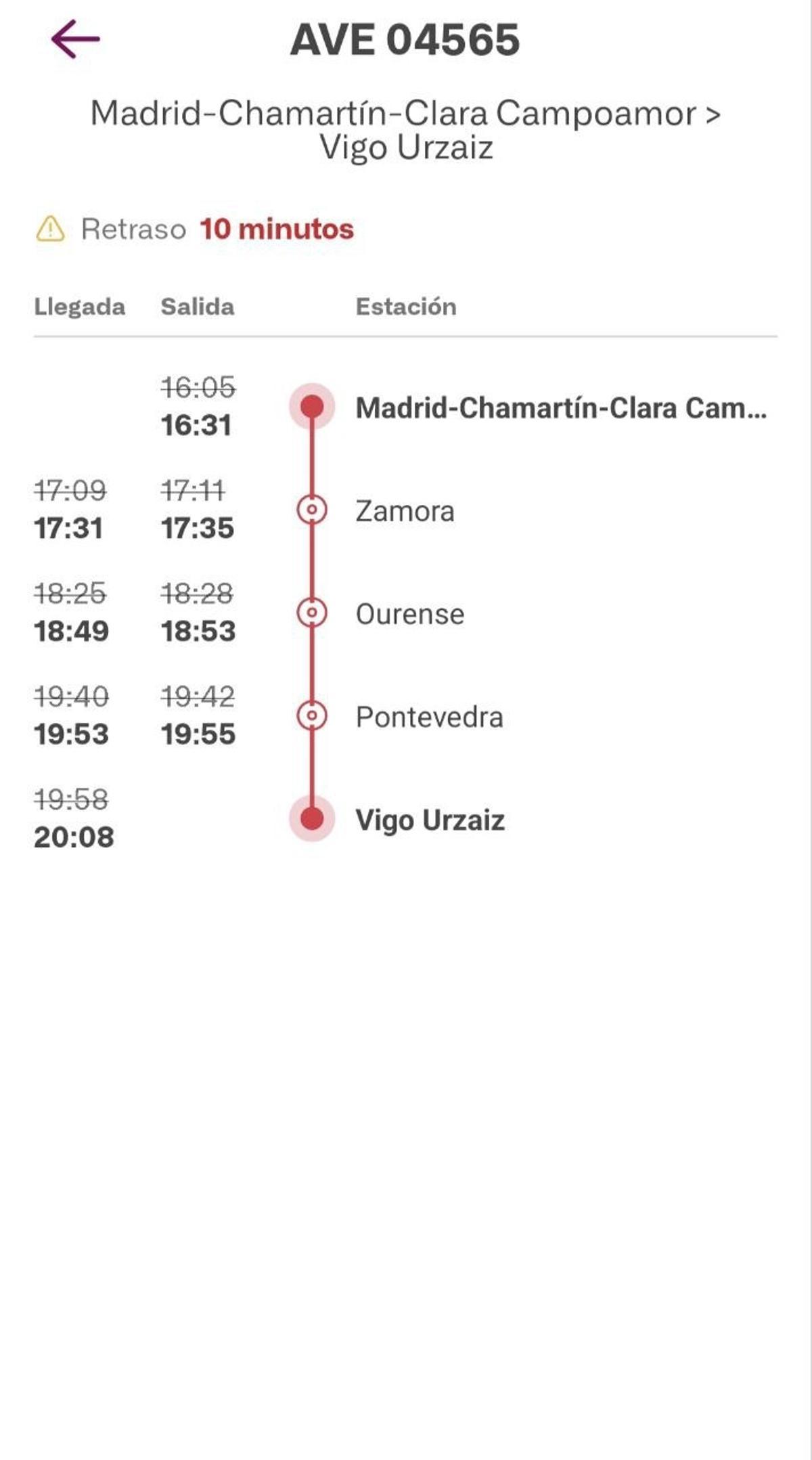 Tiempos de viaje del AVE 4565 entre Madrid y Vigo este viernes 31 de octubre