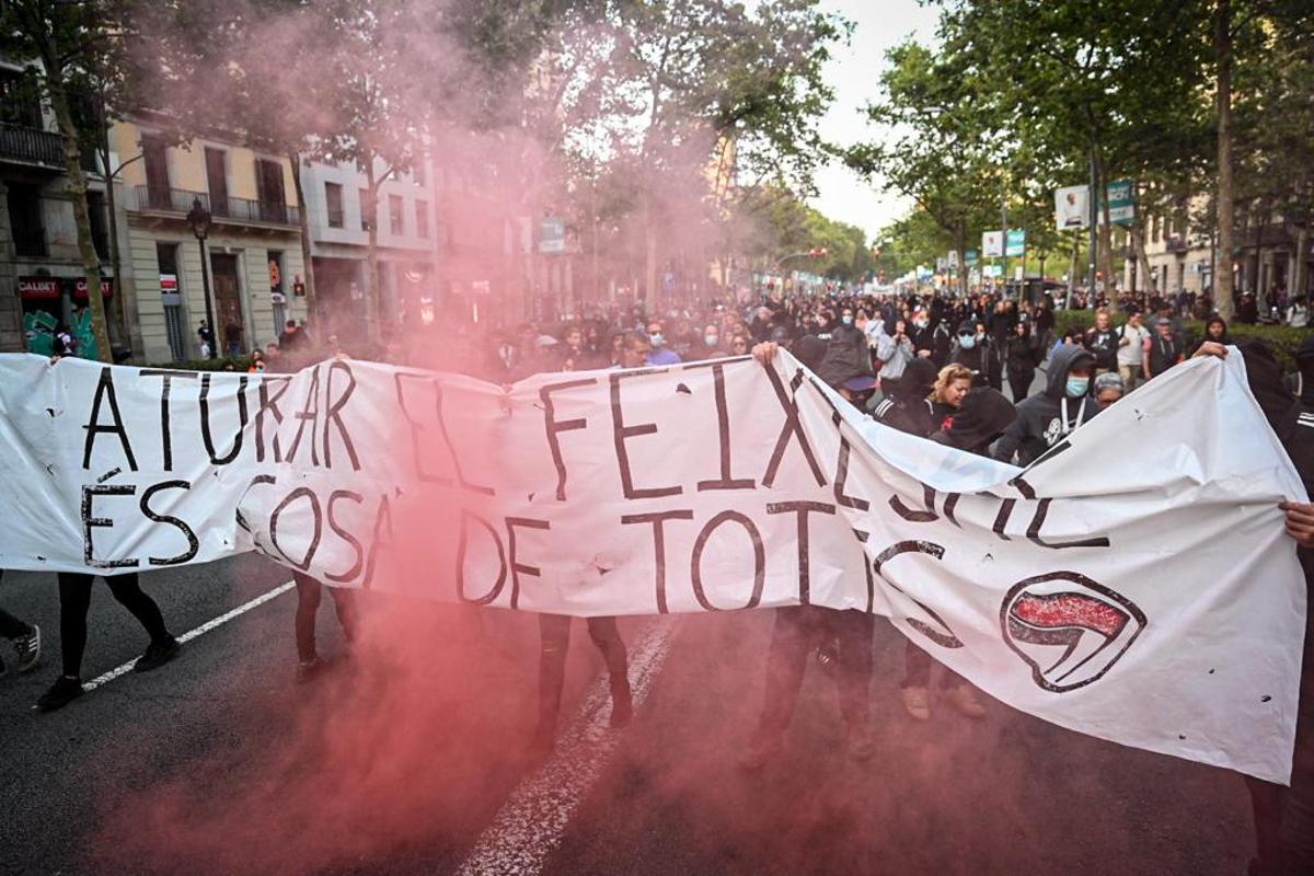 Manifestación antifascista de plaza Universitat