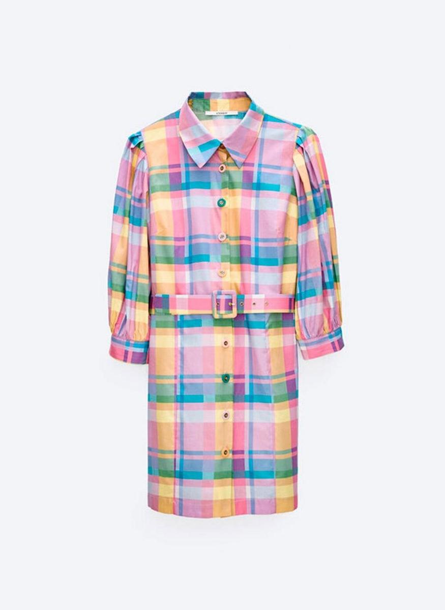 Vestido de colores y cuadros de Uterqüe (pecio: 89 euros)