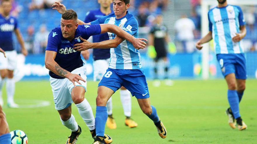 Álex Mula, una de las mejores noticias de la pretemporada del Málaga CF, en el partido contra el Lazio.