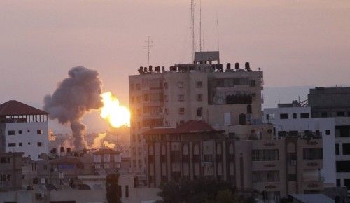 Smoke rises after Israeli air strikes in Gaza City