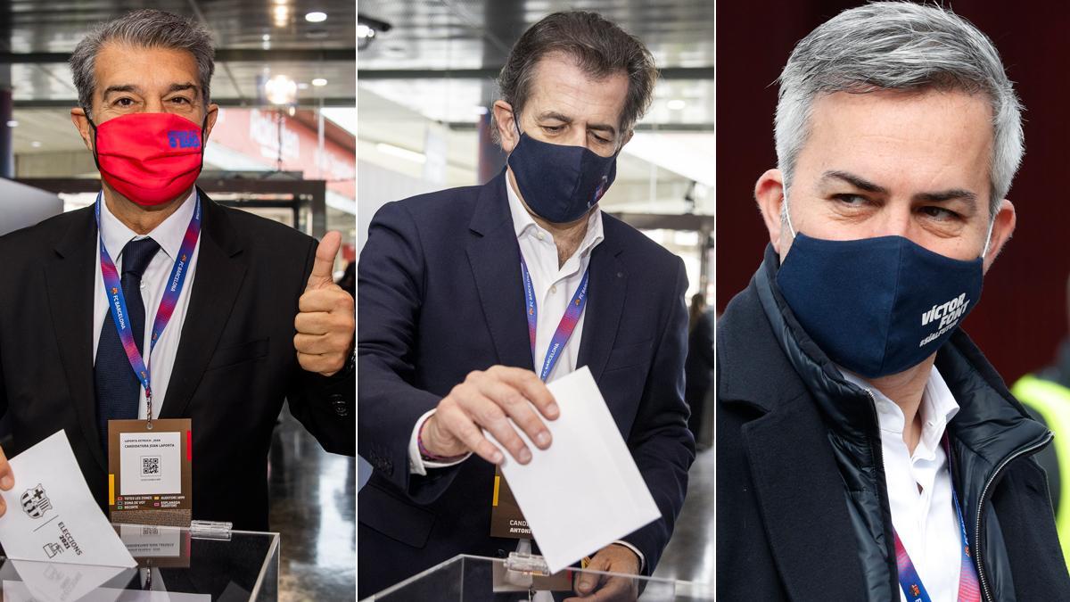 Joan Laporta, Toni Freixa y Víctor Font acuden a votar en las elecciones del Barça.