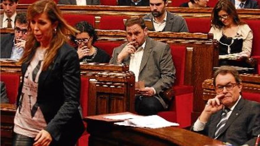 Mas, Junqueras i Sánchez-Camacho, ahir, durant la sessió de control del Parlament.