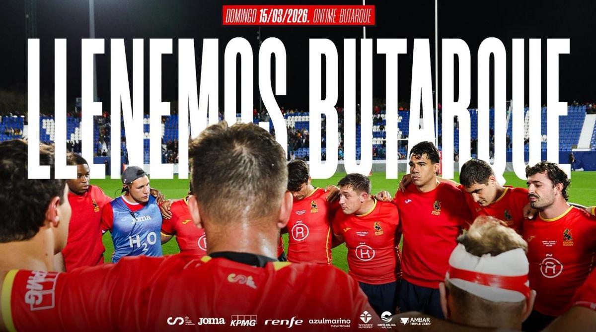 Cartel anunciador de la Federación para el partido de rugby en Butarque del próximo domingo