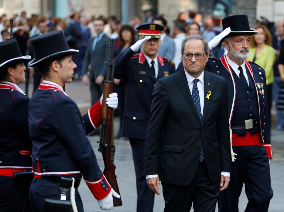 El presidente Torra asiste a la ofrenda foral a la estatua de Rafael Casanova, en los actos de la Diada.