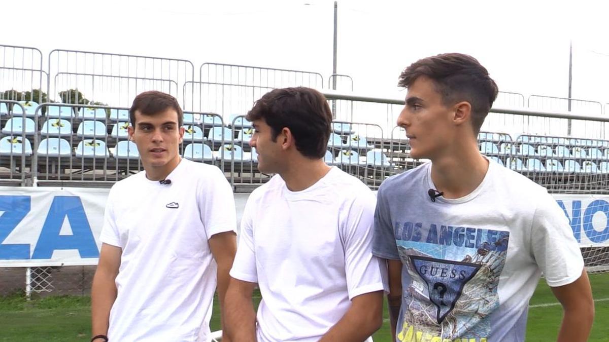 Francho, Azón y Francés, tras el entrenamiento de este jueves con el Real Zaragoza.