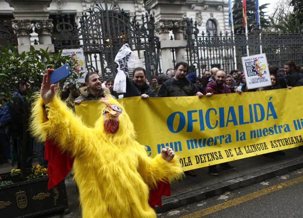 Protesta ante la junta por la oficilidad del asturiano